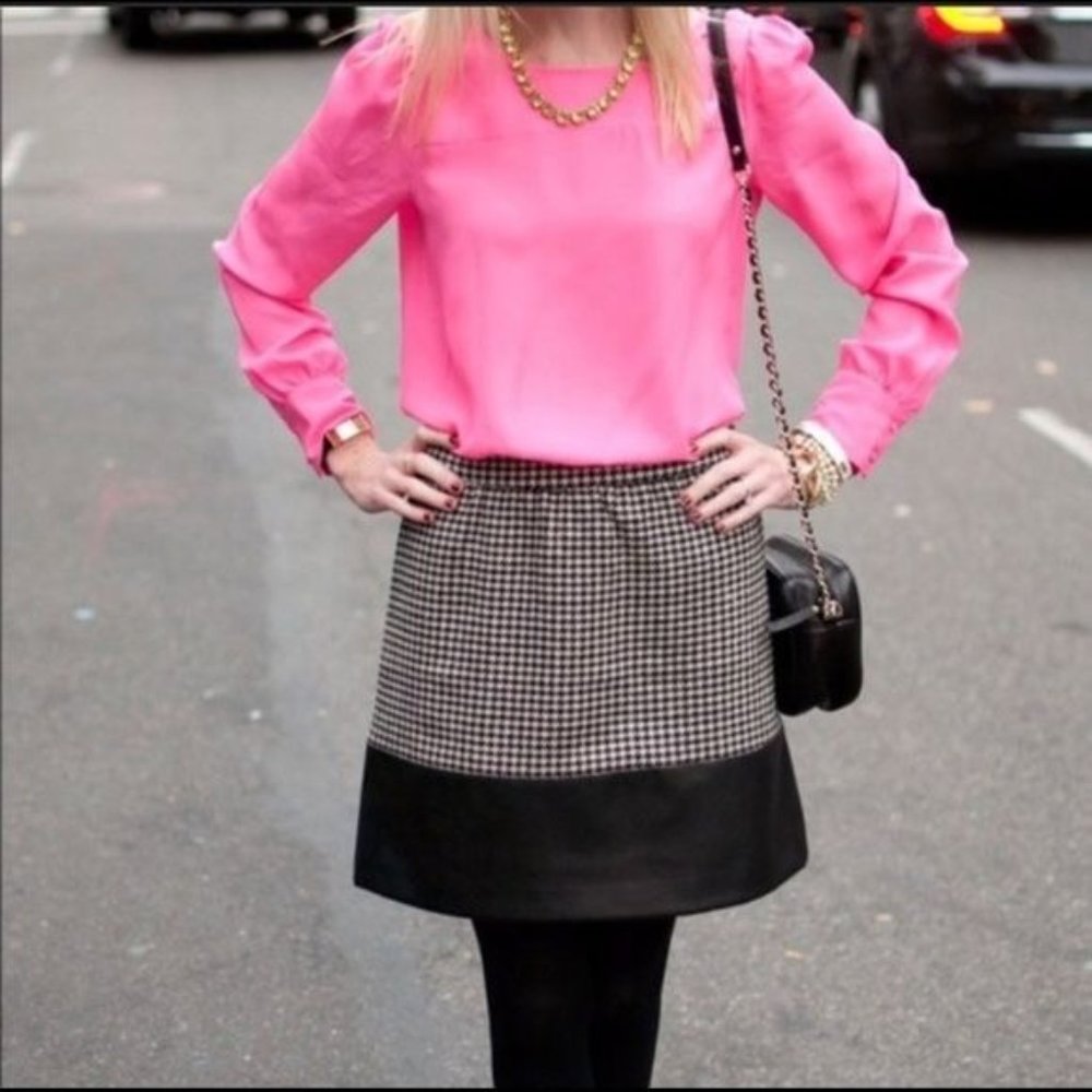 J Crew Black White Houndstooth Vegan Leather Skirt 00